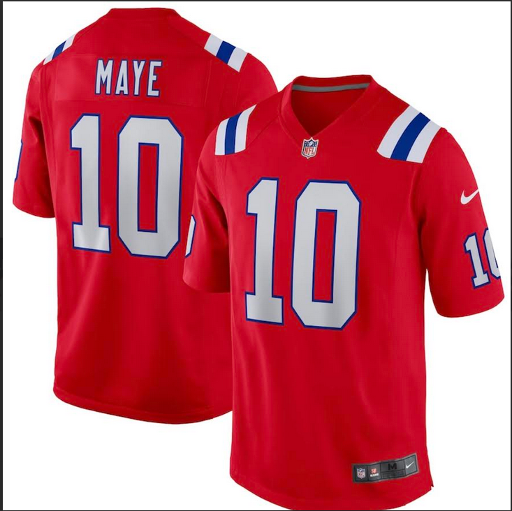 Youth  New England Patriots #10 Maye red Nike 2025 NFL jersey